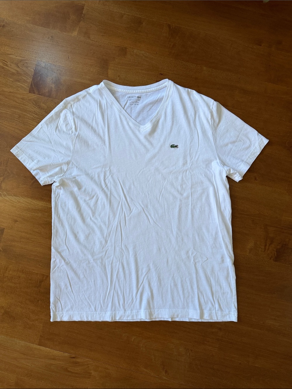 LACOSTE White V-Neck Short Sleeve Tee with Logo